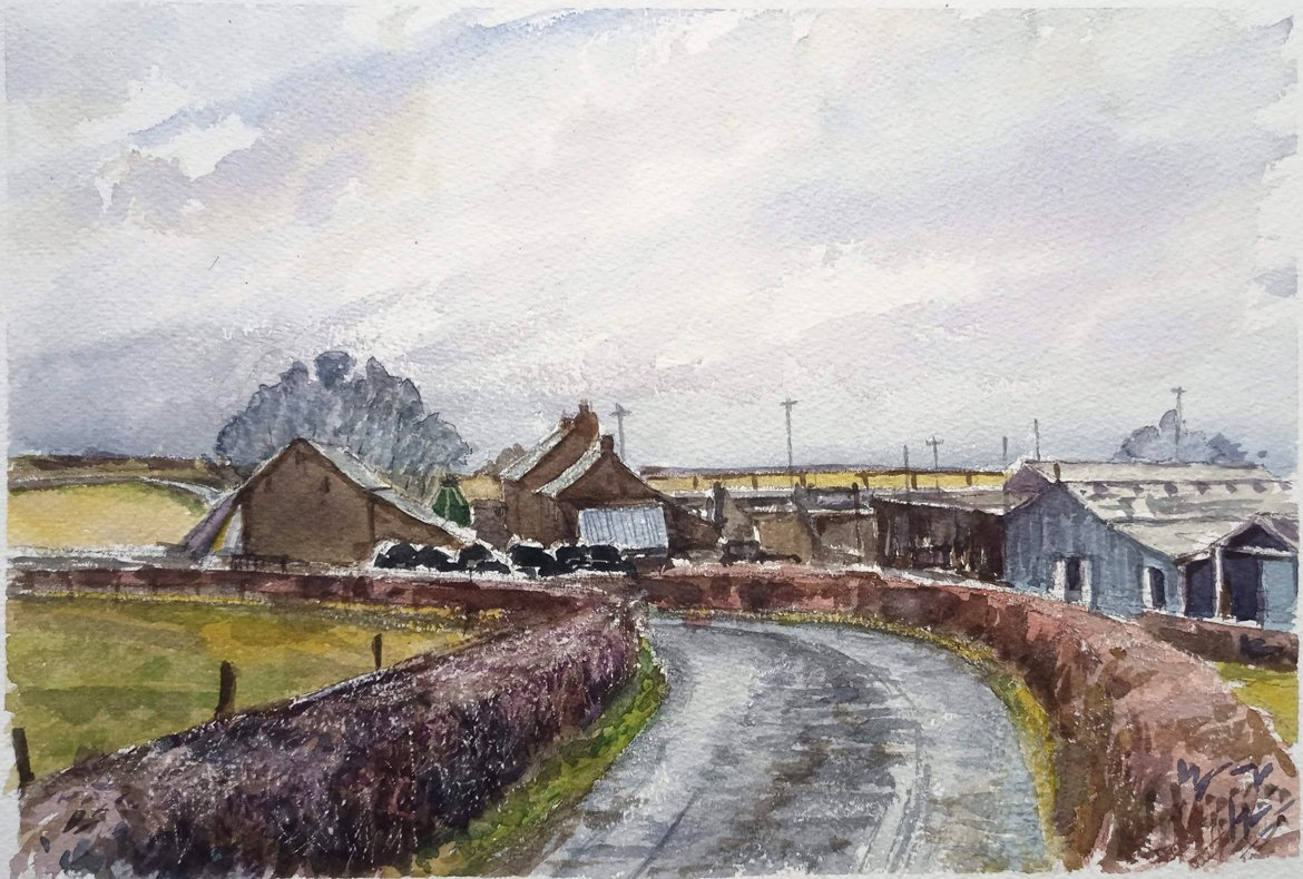 Farm Buildings at Birkby watercolour painting by Steve Fairhurst
