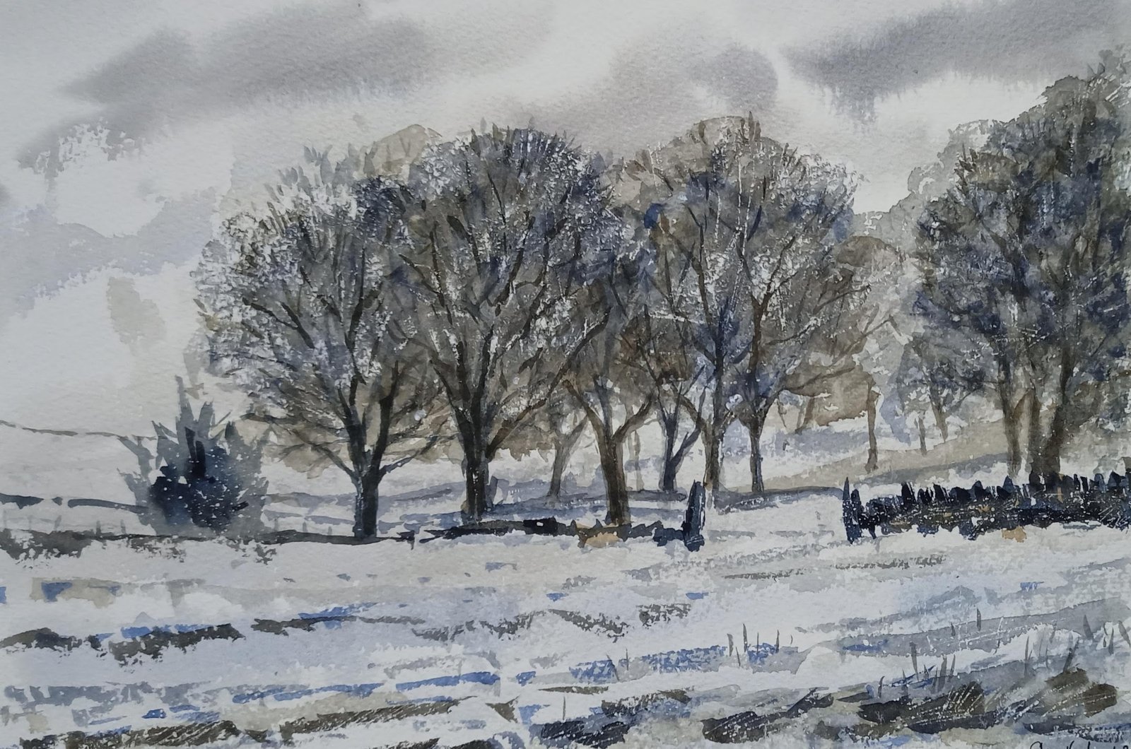 Winter Trees watercolour painting by Steve Fairhurst