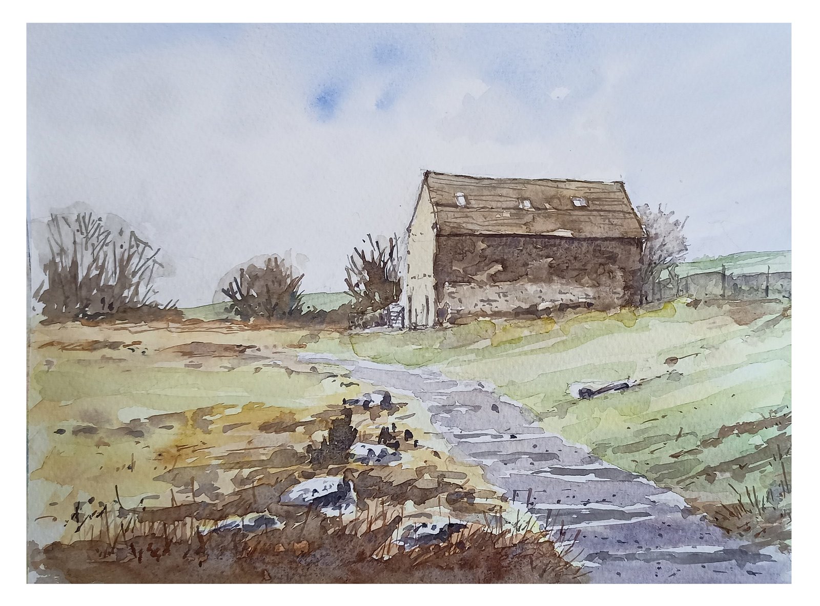 Malham Barn watercolour painting by Steve Fairhurst