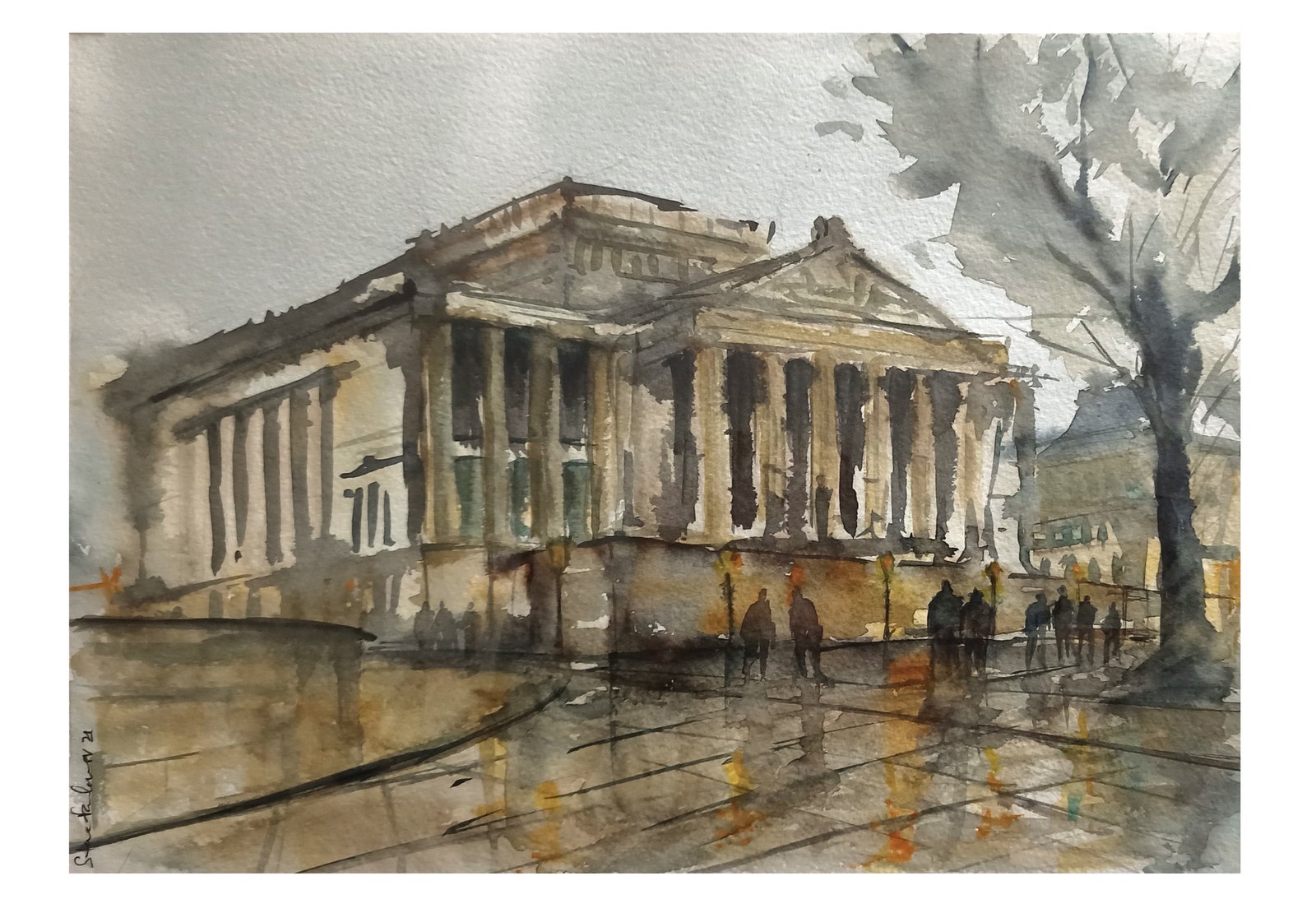 Preston Flag Market watercolour painting by Steve Fairhurst