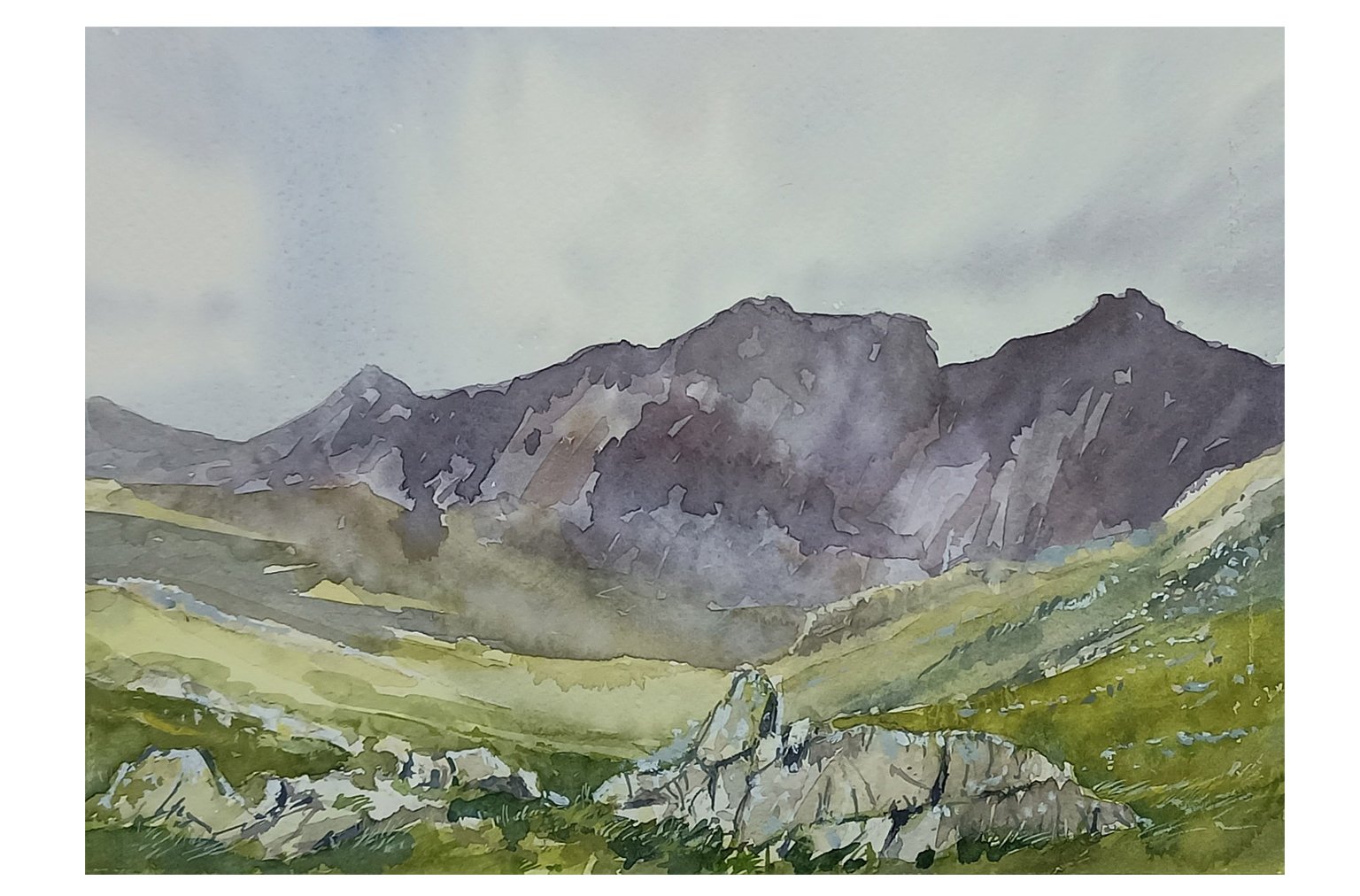Scafells from Cold Pike watercolour painting by Steve Fairhurst