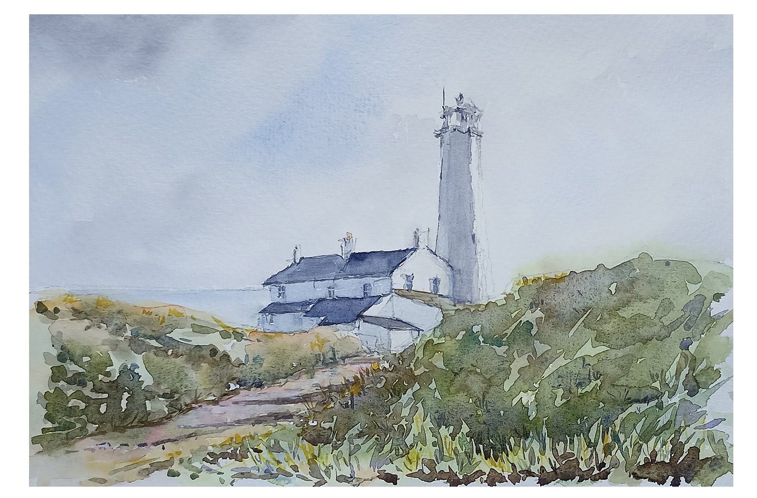 Walney Lighthouse watercolour painting by Steve Fairhurst